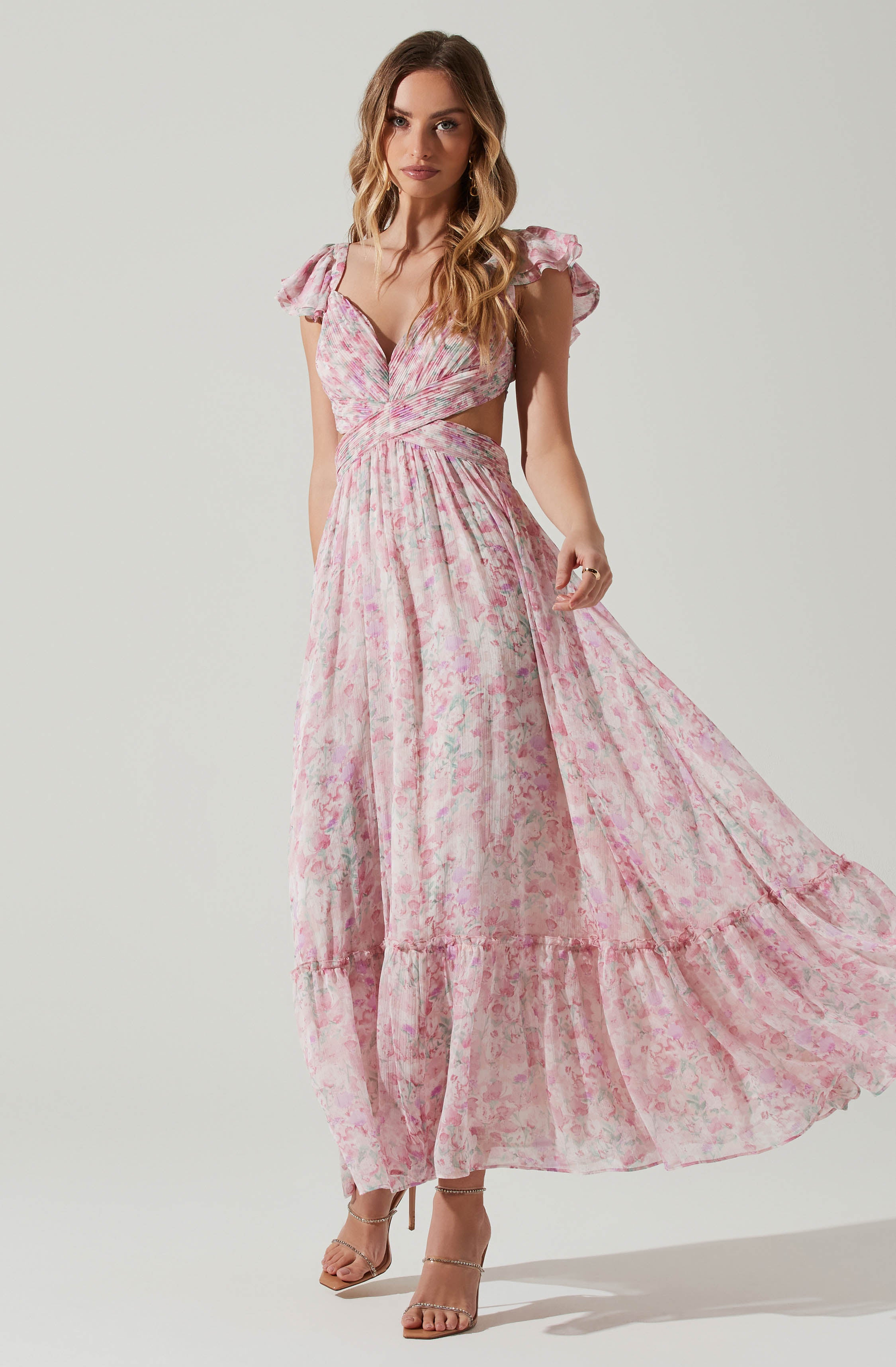 long pink floral dress